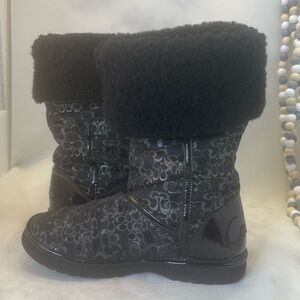 COACH Signature NIKOLE Black Fur lined Boots, Women’s Black 5B